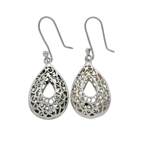 Vintage Sterling Silver 925 Filigree Teardrop Dangle Earrings - Picture 1 of 4